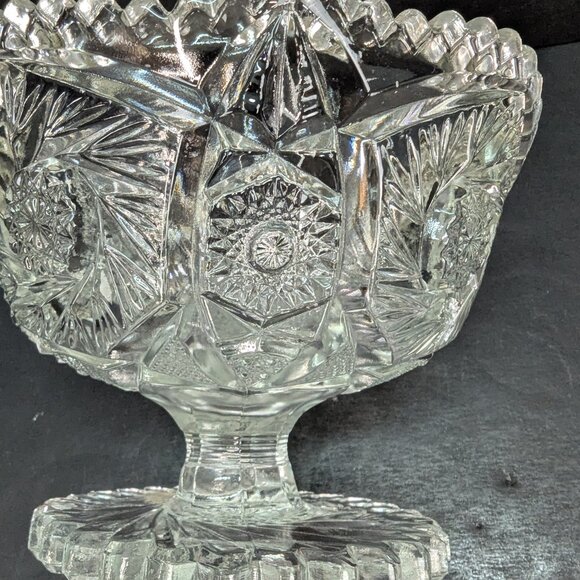Vintage Cut Glass Pedastal Bowl or Compote Sawtooth Edge Pinwheel Design - Picture 7 of 7